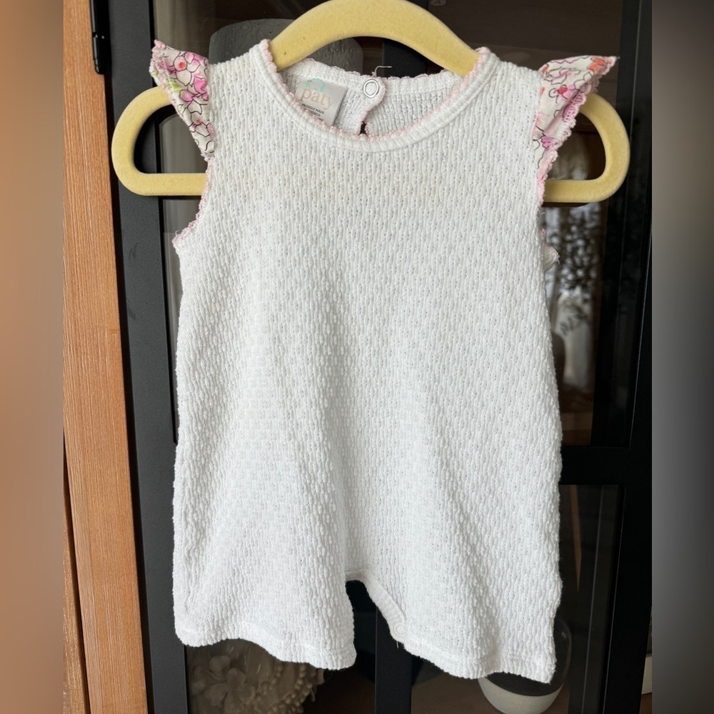 Paty Inc knits romper short sleeve ruffle floral pointelle baby girl flutter